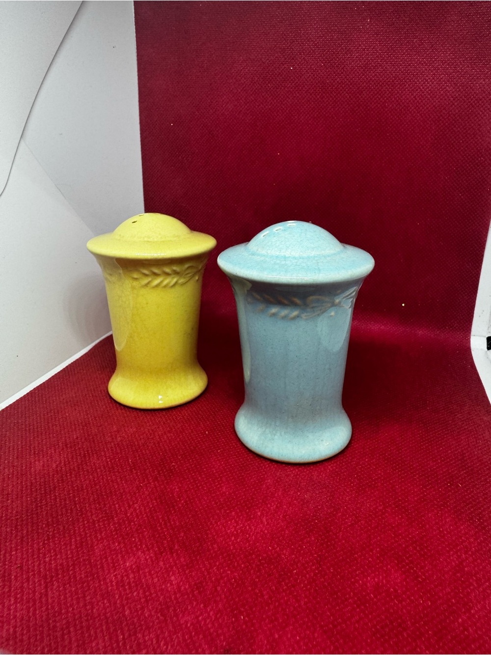 Vintage LuRay Ceramic Salt and Pepper Shakers - Yellow and Light Blue